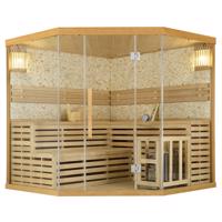 Tradičná saunová kabína / fínska sauna Espoo200 s kamennou stenou Premium - 200 x 200 cm 8 kW